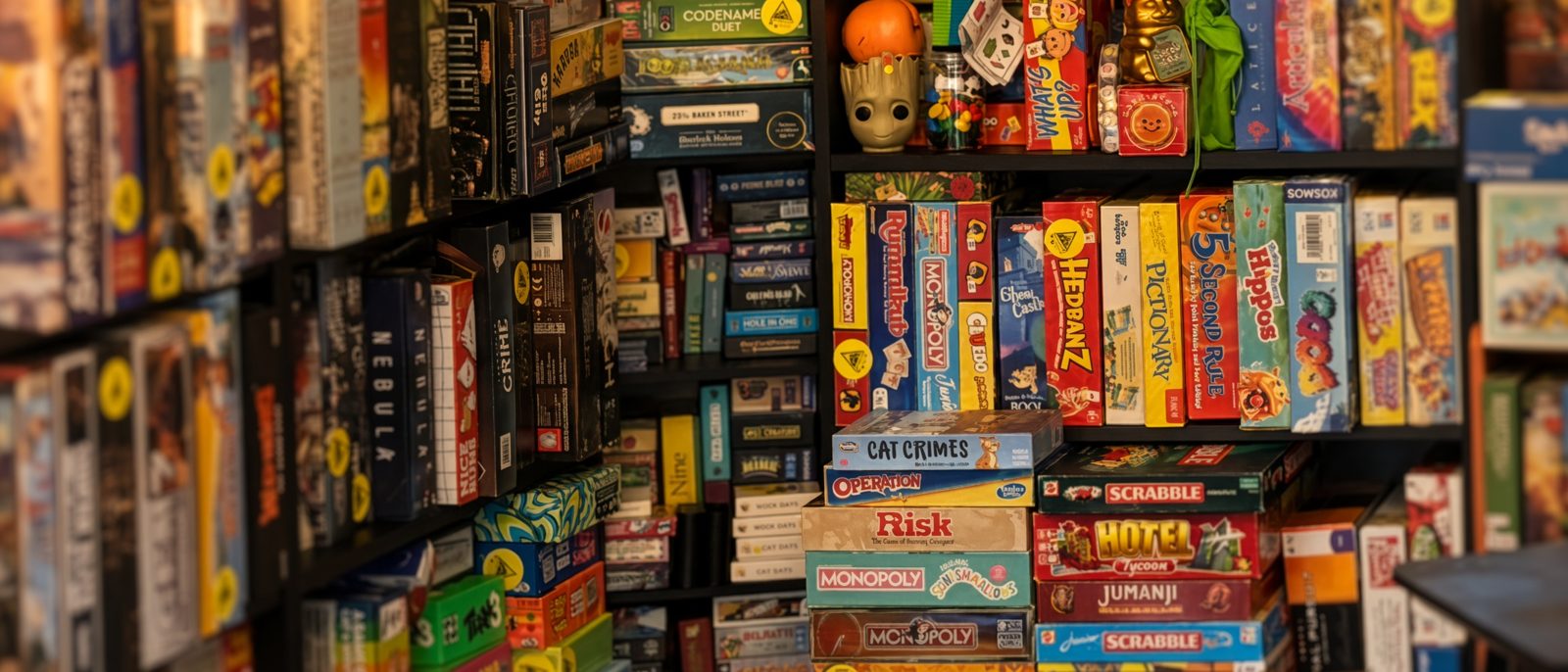 Shelves packed with board games at Rocket Propelled Games